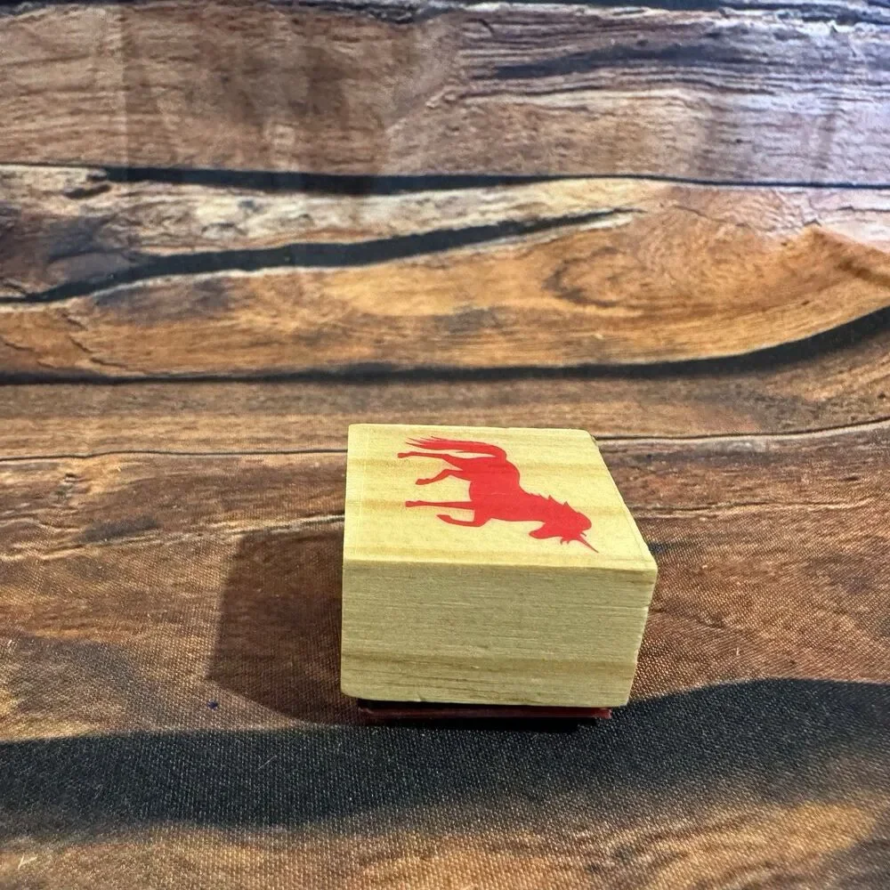 Unicorn Silhouette Mini Wood Rubber Stamp Small Magical Mythical Fantasy Scrap